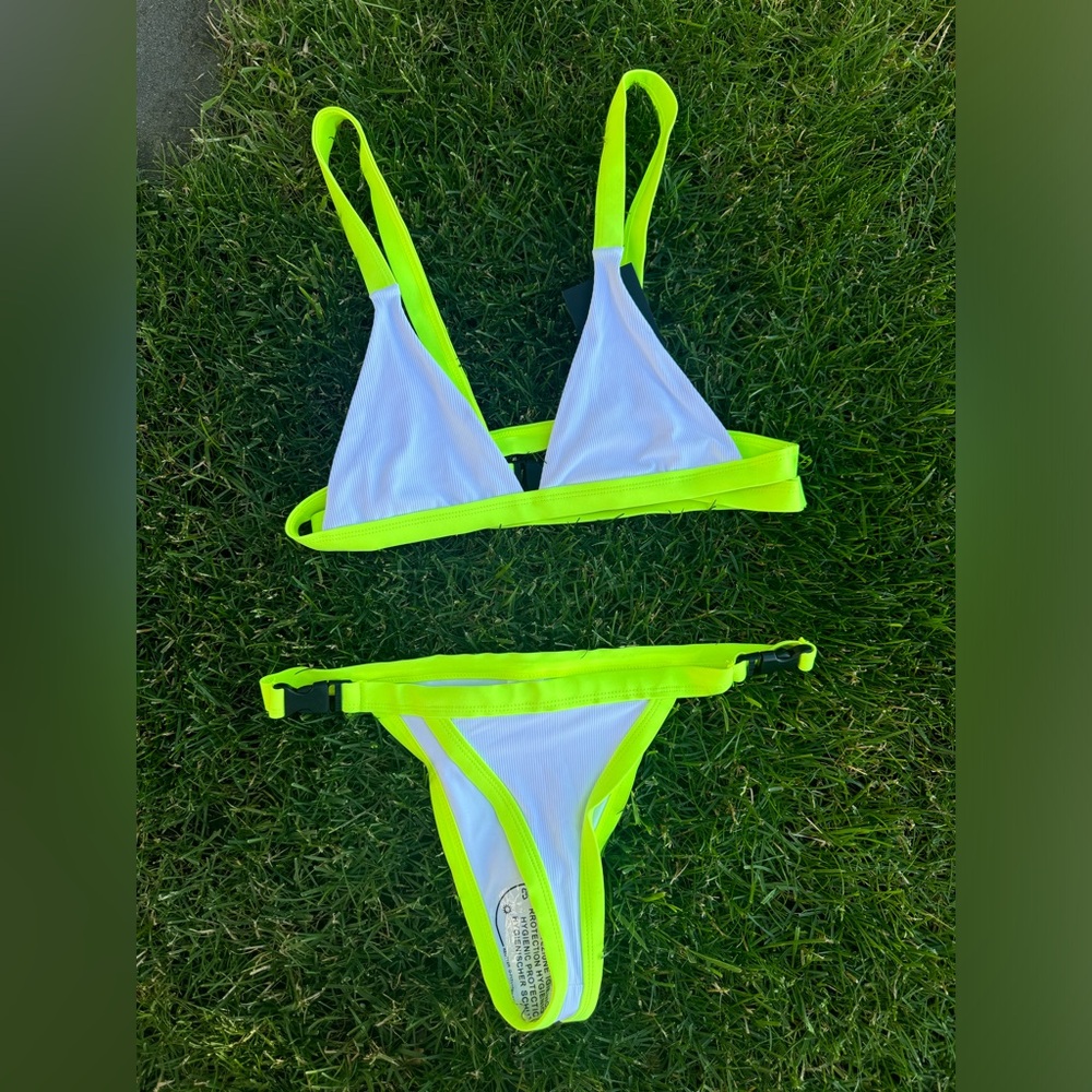 Neon Yellow and White Bikini Set